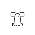 ghost over the tombstone icon. Simple outline  of halloween for UI and UX, website or mobile application Royalty Free Stock Photo