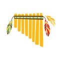 Ghost Panpipes Flute Music Instrument With Feather Decoration, Native Indian Culture Inspired Boho Ethnic Style Print