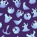 Ghost pattern. Spooky poltergeist or little ghosts halloween illustrations for textile design projects vector scary