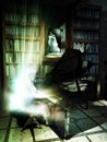 Ghost at piano in the library