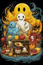 Ghost pumpkins canvas art for Halloween