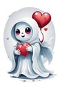 ghost with red heart artwork for lovers on white background Royalty Free Stock Photo