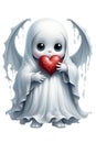 ghost with red heart artwork for lovers on white background Royalty Free Stock Photo