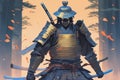 Ghost Samurai, samurai warrior bound by a ghostly curse, wearing shabby samurai armor Royalty Free Stock Photo