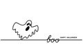 Ghost says boo.Happy Halloween vector simple one continuous line drawing for background, banner, illustration. Black and