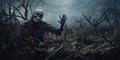 Ghost scenery Halloween background, Zombie Apocalypse, scary haunted cemetery