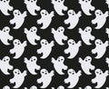 Ghost seamless pattern. Scary spirit repeating texture. Halloween endless background. Vector illustration.