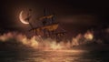 Ghost Ship Foggy Night Royalty Free Stock Photo