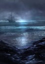 Flying Dutchman ghost ship artwork. Royalty Free Stock Photo