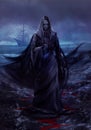 Ghost cursed phantom lady on dark sea background. Royalty Free Stock Photo