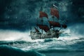 A ghost ship sails through the stormy night- Royalty Free Stock Photo