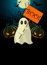 Ghost with sign. Halloween invitation