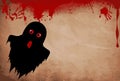 Ghost silhouette with red eyes on bloody grunge background