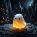 a ghost is sitting on a rock in front of a city at night Royalty Free Stock Photo