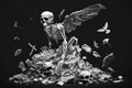 ghost skeleton, hovering over pile of scattered bones