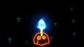 Ghost skull with candle increase burning to Halloween text effect horror blue and tombs fly and faded on black screen