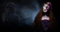 Ghost Fashion make up Woman halloween background empty copy space
