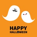 Ghost spirit family set with lips, mustaches. Happy Halloween. Scary white ghosts family. Cute cartoon character. Smiling spooky f Royalty Free Stock Photo