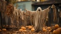 A Ghost Stands In A Crisp Autumn Day, Surrounded By A Bountiful Harvest Of Pumpkins And Squash