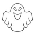 Ghost thin line icon, fear and halloween, poltergeist sign, vector graphics, a linear pattern on a white background