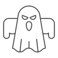 Ghost thin line icon. Scary night evil monster. Halloween party vector design concept, outline style pictogram on white