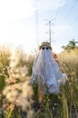 ghost on train tracks with train passing behind, at sunset, mexico latin america Royalty Free Stock Photo