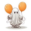 A ghost with two orange balloons., Halloween image on a dark isolated background