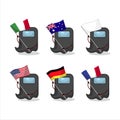 Ghost among us black cartoon character bring the flags of various countries