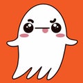 Ghost vector icon. Cute cartoon spirit shows tongue. Gloomy phantom. Harmful poltergeist. Funny monster. Flat style, isolated