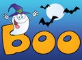 Ghost wearing a witch hat In the word boo