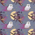 Ghost and witch seamless pattern.