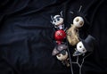 Ghost wooden doll collection on dark background