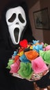 Ghostface is with flowers for Valentine& x27;s Day Royalty Free Stock Photo