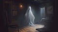 A ghostly apparition in a haunted house