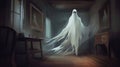 A ghostly apparition in a haunted house