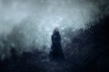 A ghostly blurred woman in a dress standing floating on a country path. With a grunge, vintage textured edit Royalty Free Stock Photo