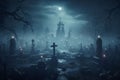 Ghostly Cemetery Misty Night Misty night in a