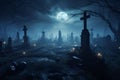 Ghostly Cemetery Misty Night Misty night in a