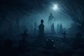 Ghostly Cemetery Misty Night Shadows Shadows