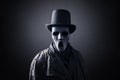 Ghostly figure with extra tall black vintage top hat