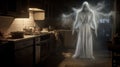 Creepy Angel Ghost In Kitchen: A Photorealistic Fantasy With Religious Symbolism