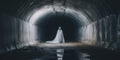 A ghostly figure standing in a dark tunnel, AI Royalty Free Stock Photo