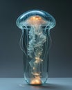 The ghostly glow of a jellyfish deep underwater