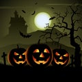 Ghostly Halloween poster with pumpkins and mysterious castle