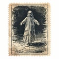 Ghostly Halloween Stamps Inspired By Alessio Albi: Monotone Lithograph Art
