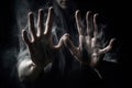 Ghostly Hands Emerging From The Darkness, Reaching Towards The Viewer. Generative AI Royalty Free Stock Photo