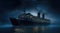 Ghostly Silence: Abandoned Cruise Ship in Moonlit Mist. Royalty Free Stock Photo