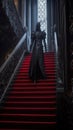 Ghostly specter lurking on gothic stairs Royalty Free Stock Photo