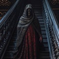 Ghostly specter lurking on gothic stairs Royalty Free Stock Photo