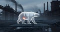 A ghostly, translucent polar bear walking through a industrial landscape Royalty Free Stock Photo